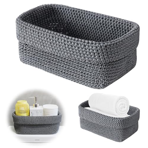 Weniubit Cesta de almacenaje gris, cesta para toallas de invitados, cesta de ganchillo para guardar pinzas para el pelo, bolsos y joyas, almacenaje de cosméticos