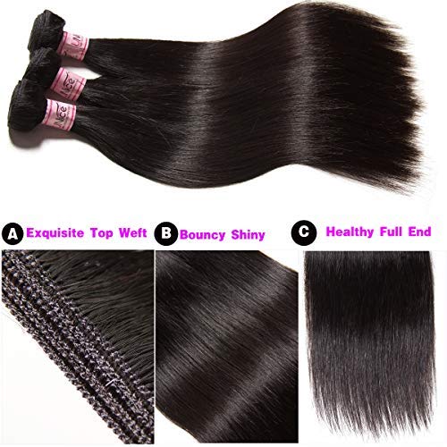 Unice Hair 10A Malaysian Straight Human Hair 3 Bundles Unprocessed Virgin Human Hair Weave Extensions (18 20 22 Inch) #TOP3