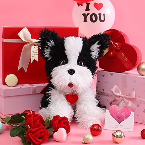 Ikasa Border Dog Stuffed Animal Love Plush Toy With Heart For Valentine Day,Cute 11.8" Plushie Soft With Bow Small Fluffly Cuddly Toy,Valentine’s Day Gifts For Girlfriend Boyfriend Her Girl Boy (Dog) #TOP1