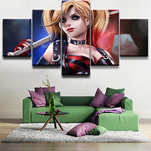 No Quadro 5 Pezzi Stampa su Tela Stampa Foto Fumetti Ragazza Sexy Ragazza Sexy Bella Ragazza Locandina Film Decorazioni per la casa Soggiorno Senza Telaio FFFCJYQ