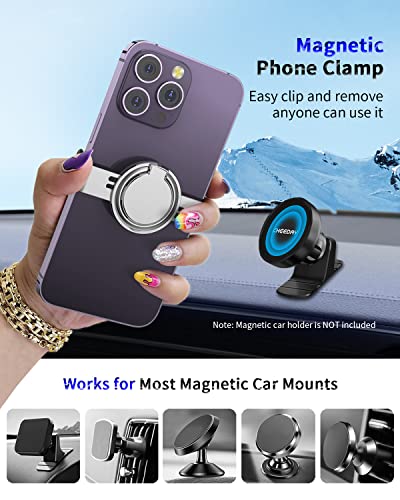 Cheeday Magnetic Phone Clamp Mount To Any Metal Surface, [Strong Magnet] Gym Metal Phone Clip Ring Grip For Magnetic Car Holder Compatible With Iphone 14 13 12 Pro Max, More Phones And Cases, Silver #TOP4
