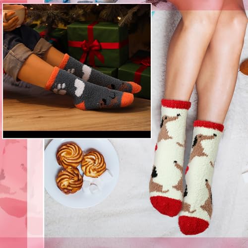 Image of Skicuff 6 Pairs Women Fuzzy Socks Bulk Slipper Warm Sleeping Crew Socks for Women Men Microfiber Soft Holiday Teacher Gifts