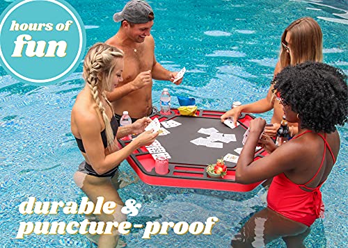 Polar Whale Floating Large Poker Table Red and Black Game Tray for Pool or Beach Party Float Lounge Durable Foam 40.5 Inch Chip Slots Drink Holders with Waterproof Playing Cards Deck UV Resistant