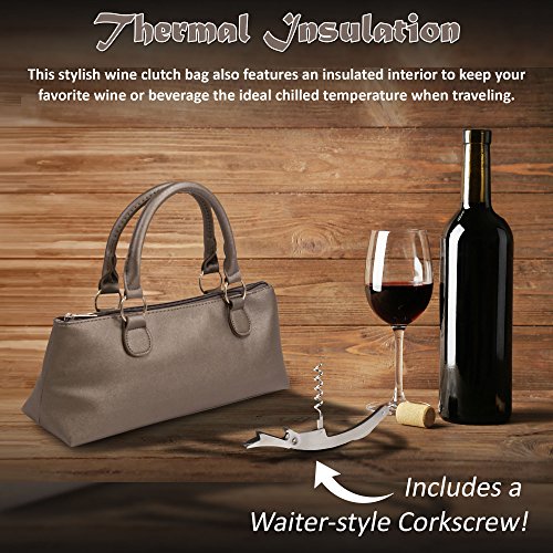 Image of Primeware Wine Clutch Bag (Thermal Insulated) Trendy Women's Carry Tote | Holds Red & White 750mL Bottles | Trendy Fashion | Incl. Portable Waiter-Style Corkscrew