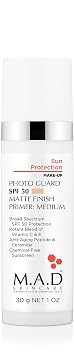 M.A.D Skincare PHOTO GUARD SPF 50 MATTE FINISH PRIMER Sun Protection 2-in-1 Sheer Matte Mineral Makeup Primer & Shield UVA/UVB Defense Creates Flawless Even Skin Tone 1 oz Medium