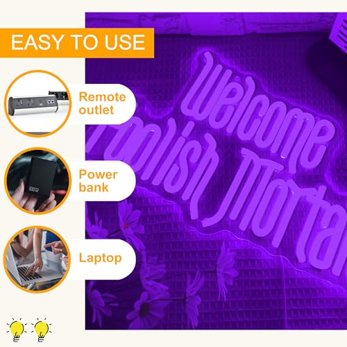 Image of Welcome Foolish Mortals Neon Sign,Dimmable Spooky Gothic Purple Haunted Mansion Coffin LED Neon Signs for Wall Decor,USB Powered Led Neon Light for Haunted House Man Cave Halloween Party Birthday Gifts