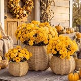 Domensi 3 Pcs Fall Porch Decor Woven Rattan Pumpkin Planter Baskets