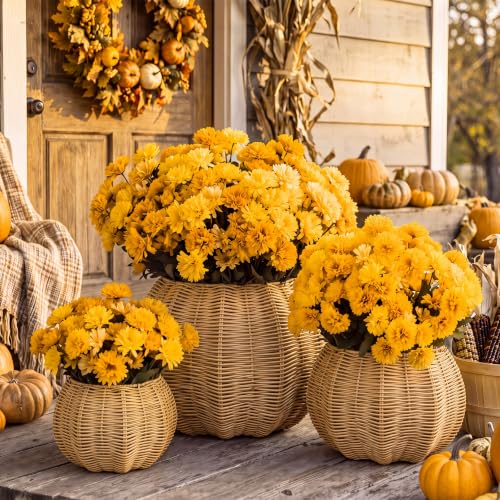 Domensi 3 Pcs Fall Porch Decor Woven Pumpkin Planter Baskets