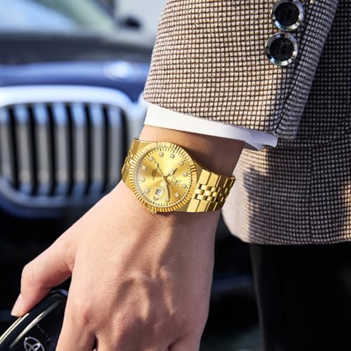 Image of OLEVS Mens Watches Luxury Diamond Calendar Stainless Steel Male Watches Business Dress Waterproof Luminous Fashion Watch for Men