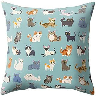 Sunwords Cute Cartoon Cat Animal Soft Throw Pillow Case Cushion Cover Home Office Sofa Decor 18" x 18"
