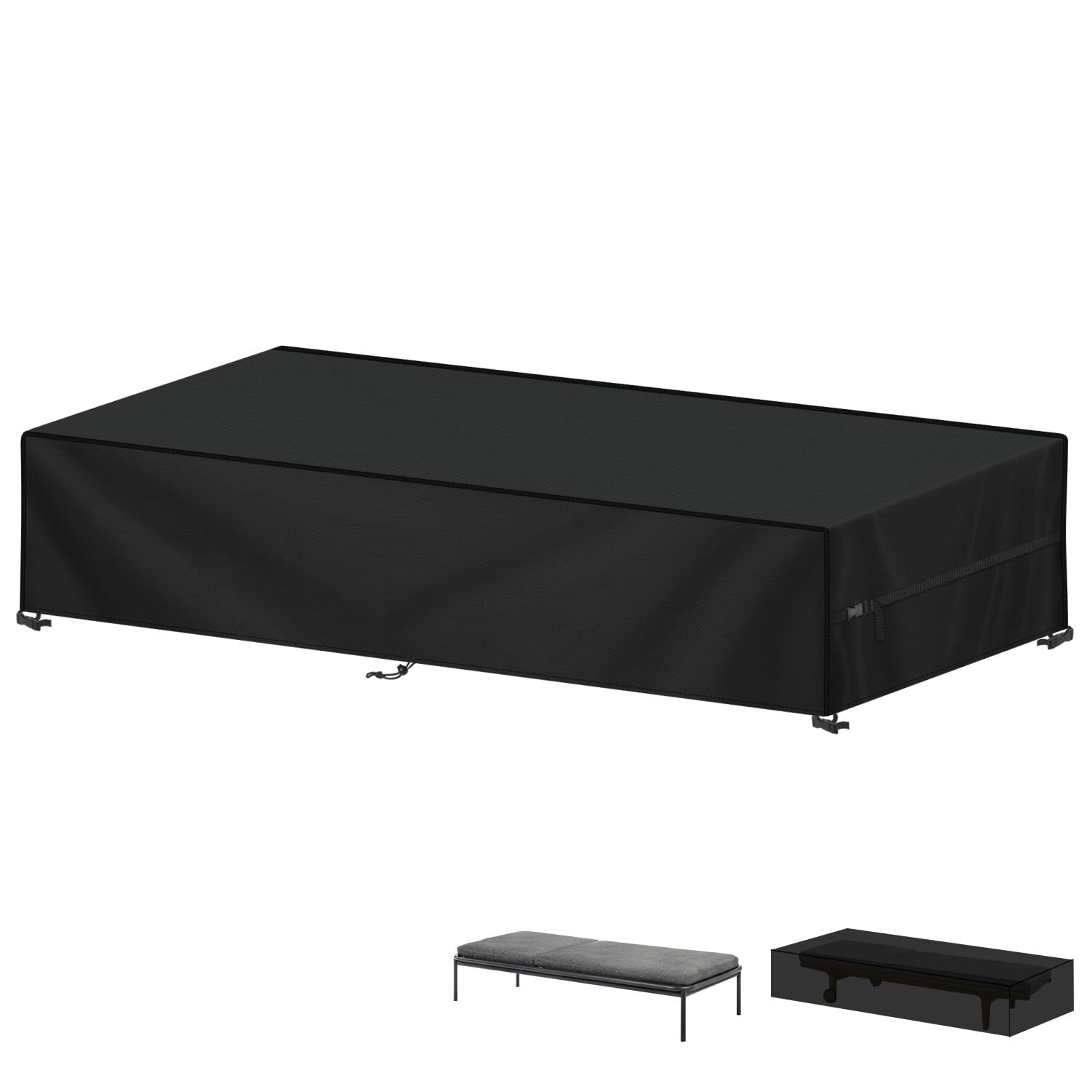 LAMUNI Abdeckplane für Sonnenliege Abdeckung für Gartenliege Schutzhülle Wasserdicht Abdeckhauben für Liegen, 420D Oxford Outdoor Liegestuhl Gartenliege Abdeckung mit Schnallen, 210x75x40cm