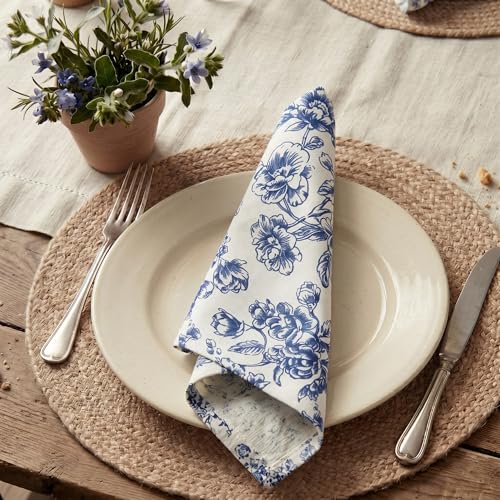 Mindsoft 12 Pack Blue Floral Cloth Napkins 18x18 Inch Reusable Linen Cotton Dinner Napkins Vintage Blue and White Table Napkin Cloth for Wedding Banquet Bridal Party Supplies by Mindsoft - Used condition - Image 4