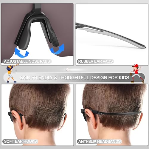 KAPVOE Youth Sports Sunglasses Boys Girls Baseball Softball Running Cycling Glasses for Kids Age 6-12 K9035 — view 4