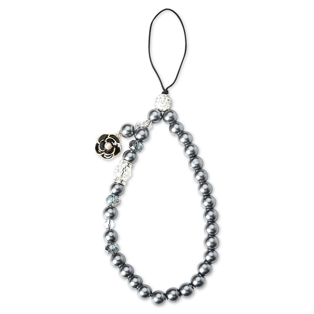 Pearl Mobile Phone Lanyard Strap White Black Faux Pearl Beaded Wristlet Wrist Bracelet for Women Rhinestone Decorated Phone Charm Key Accessories