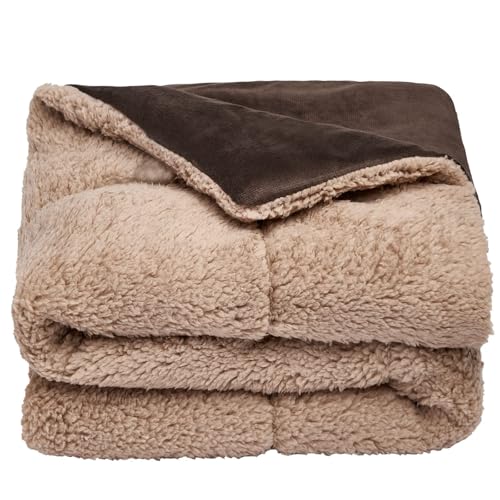 Brentfords Dog Blanket Large Sherpa Soft Fluffy Warm Pet Dog Blankets Washable Animal Cat Kitten Kennel Mat Warm Throw Over Plush Fleece, Chocolate Brown - 75 x 110cm