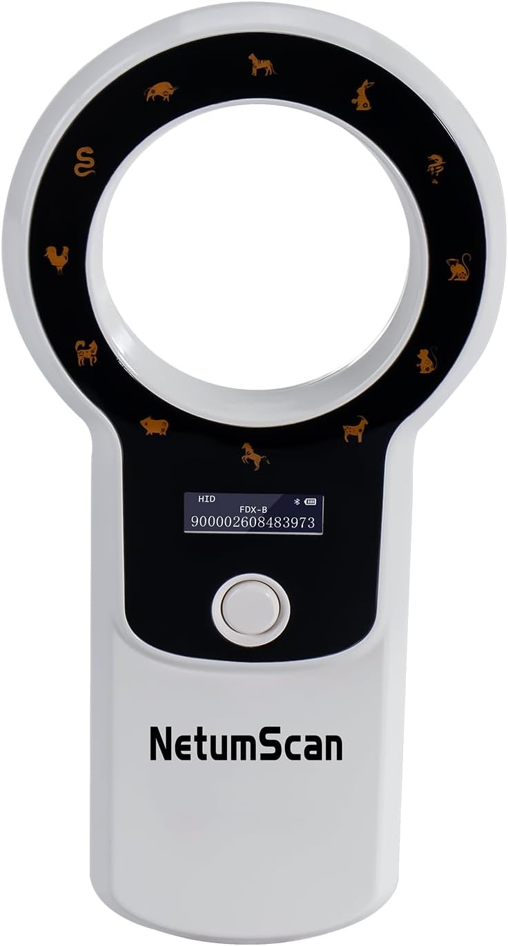 NetumScan Pet Microchip Reader, RFID EMID Portable Pet Chip Scanner Rechargeable Data Storage Animal Tag Scanner with Stable OLED Display for ISO 11784/11785, FDX-B and ID64 RFID (260-USB)