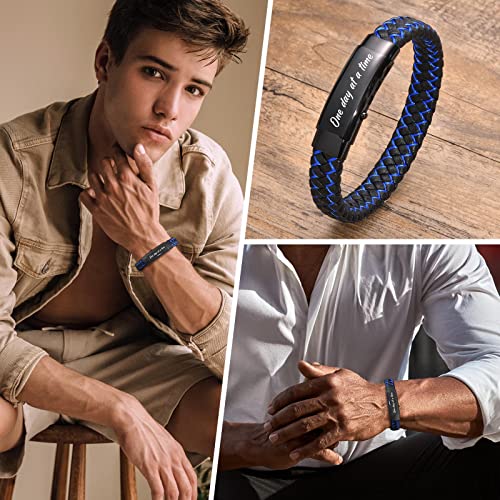 Vnox Handmde Sobriety Gifts For Men | One Day At A Time Bracelet Recovery Quote Leather Adjustable Cuff Bangle Bracelet Inspirational Sobriety Gift Addiction Recovery Gift For Men Boys Boyfriend Bestfriend #TOP2