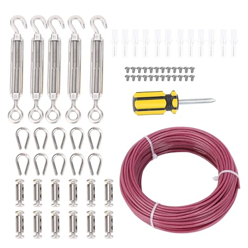 Violet Coated Stainless Steel Cable 3mm / 1/8in 30.5m / 100ft, 304 Stainless Steel Plastic Wrapped Wire Rope Kit for Gardening Clothelines