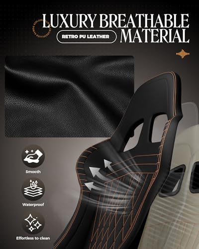 Image of GTPLAYER Gaming Chair with Speakers, Video Game Chairs with Footrest, PC Gamer Chairs for Adults - Padded High Back Ergonomic Reclining Silla Gamer, Linkage Armrest, Ace Pro, Black & Orange Stitch