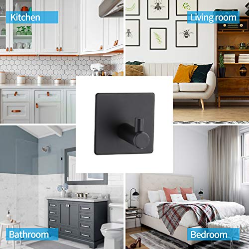 6-Pack Adhesive Hooks for Hanging, Heavy Duty Wall Hooks for Coats, Towel - Stainless Steel - Self Adhesive Utility Hooks Wall Mount for Bathroom Shower Home Door Kitchen, Black - Thumbnail 4