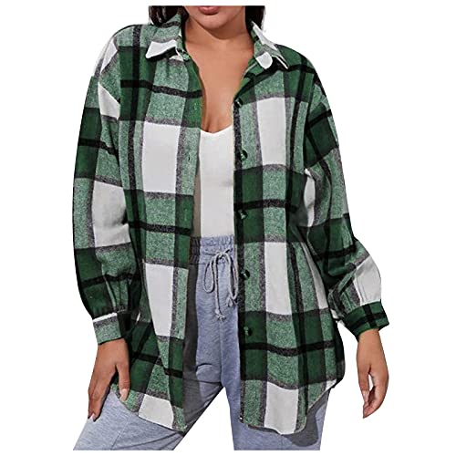 Shineshae Frauen Kariertes Bluse Casual Karohemd Langarm Oversize Bluse mit Karo Muster Button Down Freizeithemd Lose Holzfäller Jacke Plaid Hemdjacke Mode Boyfreind Jeansjacke Cover