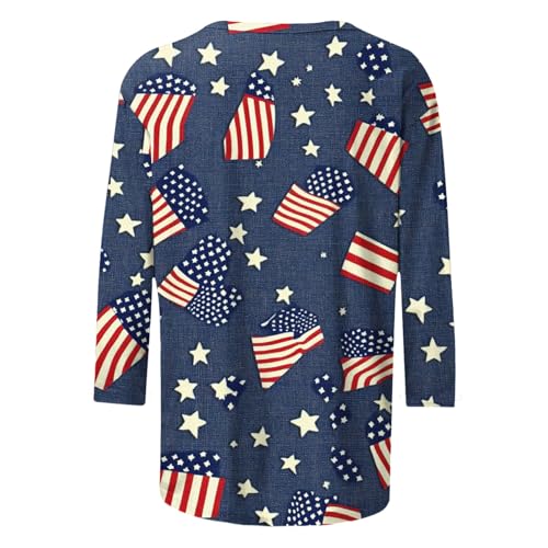 Image of Fourth of July Shirts for Women 3 /4 Sleeve Summer Tops American Flag Print T Shirt Patriotic 4th of July Shirts 2025