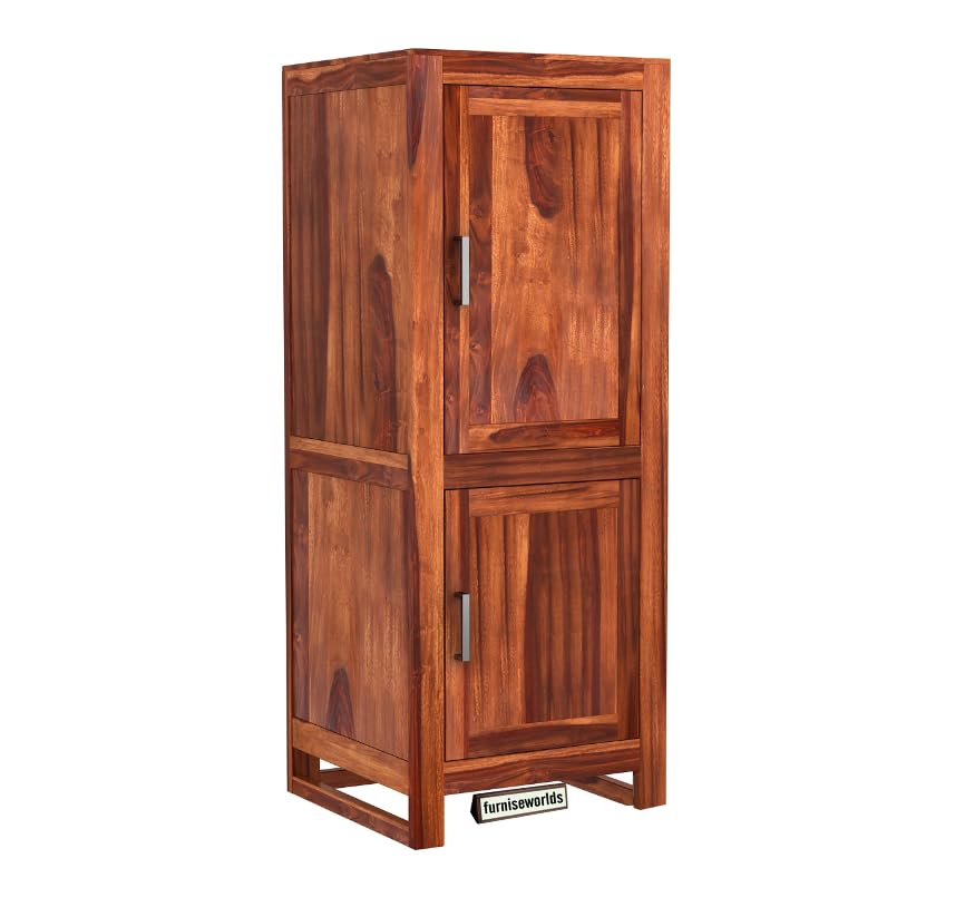 Image of Sheesham Wood Wardrobe with 2 Door and 4 Shelves Storage for Bedroom Wooden Almirah for Clothes for Living Room Bedroom Home, Solid Wood Furniture (Honey Oak)
