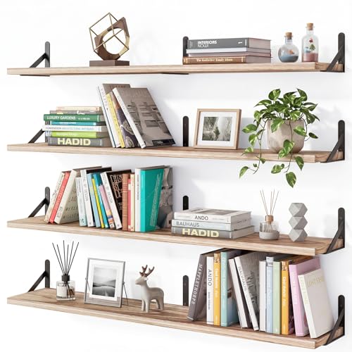 Image of YGEOMER Floating Shelves for Wall, 35in Light Carbonized Brown Wall Shelves for Living Room, Bathroom, Bedroom, Kitchen, Home Decor (Set of 4)