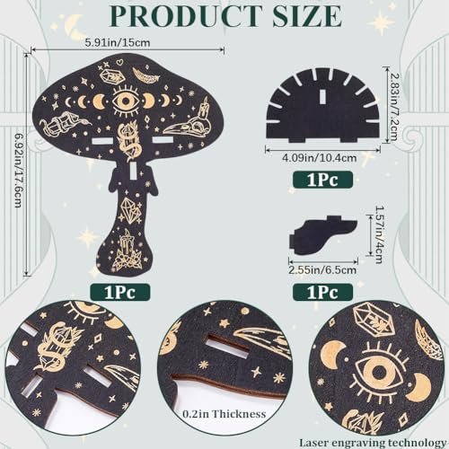 CREATCABIN Mushroom Crystal Shelf Display Wooden Wall Crystal Shelf Evil Eye Floating Shelves Dowsing Pendulum Holder Stand Rustic Witchy Stuff Storage for Hanging Rock Spiritual Gift 6.92x5.91Inch - Image 3