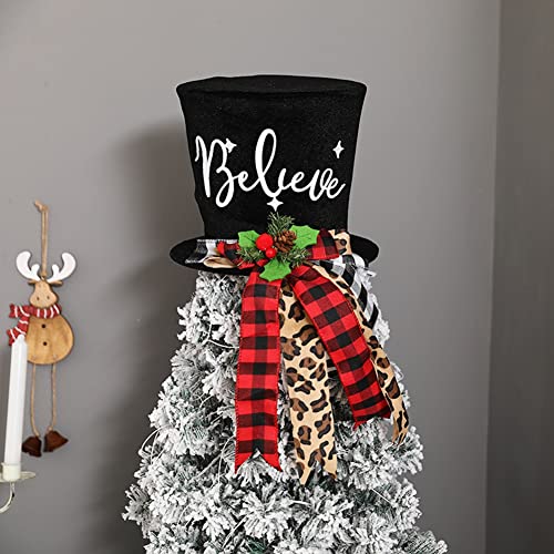 Christmas-Tree-Topper-Hat-Black-Velvet-Bowler-Derby-Hat-Topper-with-Long-Plaid-Ribbon-Ornament-Christmas-Snowman-Topper-Hat-for-Home-Holiday-Tree-Decoration-Christmas-Tree-Topper-Hat-10-x-8-Inch Christmas Tree Topper Hat Black Velvet Bowler Derby Hat Topper with Long Plaid Ribbon Ornament Christmas Snowman Topper Hat for Home Holiday Tree Decoration Christmas Tree Topper Hat 10 x 8 Inch