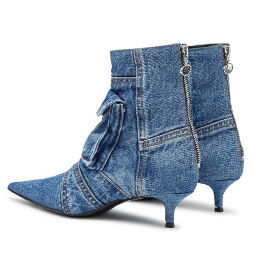 Jeans Boots For Women Short Ankle Denim Booties Fall Boots Womens Pointed Toe Boots With Zipper High Stiletto Heel Blue3