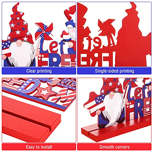 Image of Jetec 4 Pcs Patriotic Table Decorations 4th of July Wooden Table Centerpieces Red White Blue Gnome Wood Sign for 250 Years Anniversary Veterans Memorial Day Independence Day Home Decor (Classic)