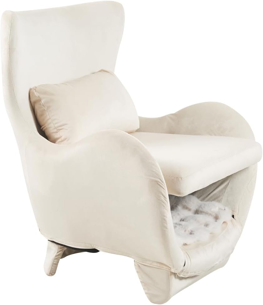 Premium Pet-Friendly Cozy Lounge Chair with Integrated Cat Dog Bed Nook, Velvet Upholstery, Supportive Backrest, Easy Assembly, Ideal for Living Room Corner Relaxation (White + Velvet)