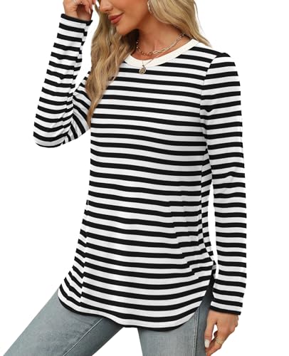 Image of XIEERDUO Womens Long Sleeve Round Neck Shirts Side Split Basic Loose Tunic Tops Casual 2026