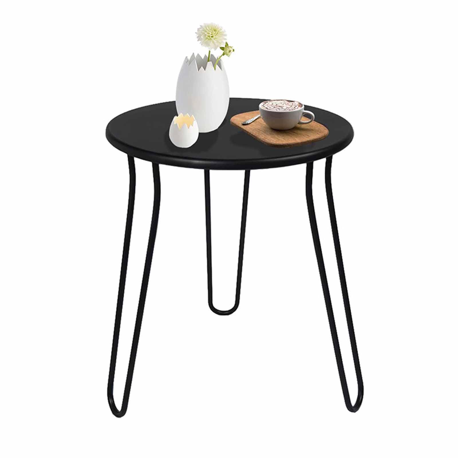 SXZenSpace Small Patio Side Table, Weather Resistant Anti-Rust Outdoor Metal Round End Table for Garden, Porch, Balcony, Yard, Black