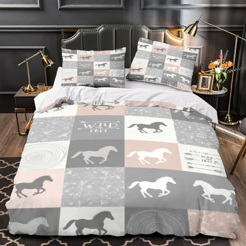 Housse de couette cheval 3D en microfibre inaltérable pour lit King