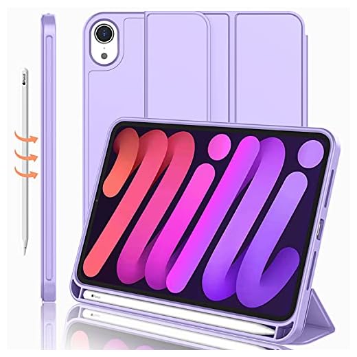 iMieet New iPad Mini 6 Case (8.3-Inch,2021 Model), iPad Mini 6th Generation Case with Pencil Holder [Support iPad 2nd Pencil Charging/Pair], Trifold Stand Smart Case with Soft TPU Back,Clove Purple