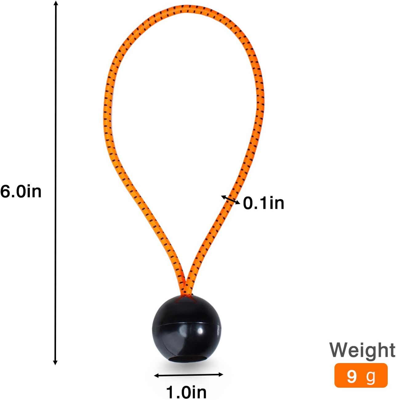 KoMe Vibrant Orange Elastic Cords - Multipurpose Bungee Ropes for Outdoor Tents and Gardening, High Visibility, 30-Pack