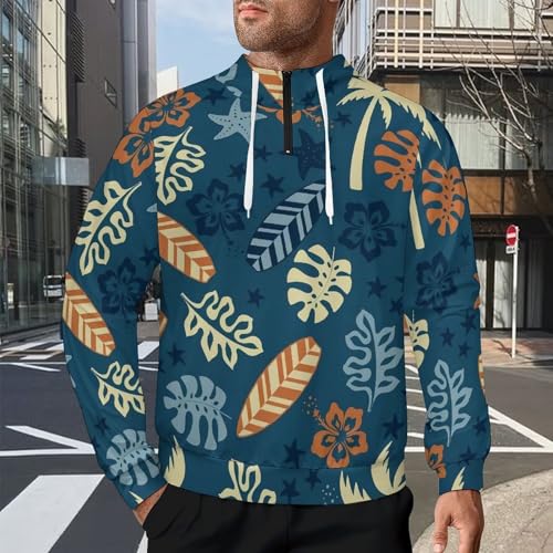 Hawaiian Floral Fall Men's Casual Long Sleeve Hooded Zip Up Pullover Sweatshirt2