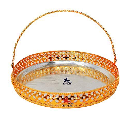 Nutristar Metal Fruit Basket | Flower Basket with Handle | Gold and Silver Polish Fruit Basket Diameter 9 Inch