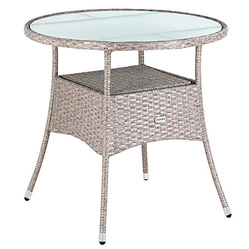 Casaria Mesa Redonda Beige Ø80 cm Mesa Auxiliar mesita de Centro con Vidrio Esmerilado Mueble de jardín Exterior balcón