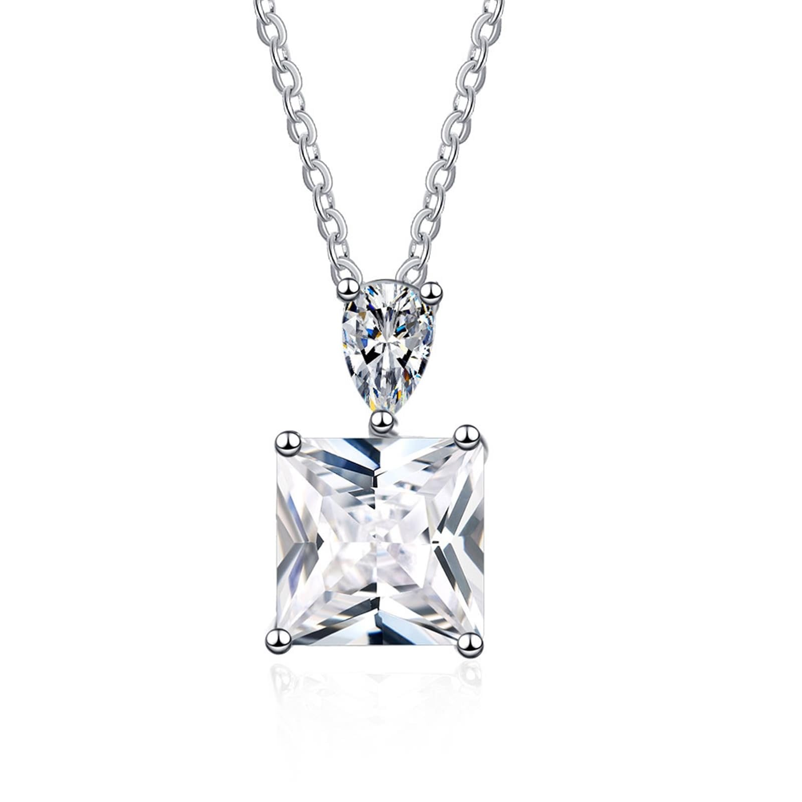 KnSam Cadena de oro auténtico para mujer de oro blanco de 18 quilates 750, collar clásico con laboratorio creado con diamante de corte cuadrado, cadena para mujer Au750 oro, plata, 45 + 5 cm