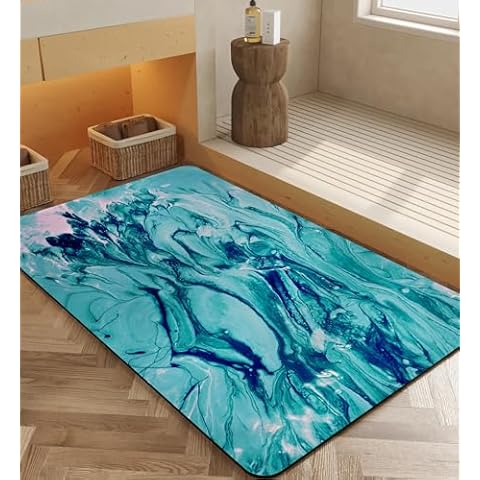 PureCozy Bath Mat Bathroom Rug Washable Bathmat Non Slip Carpet Super Absorbent Floor Mat Quick Dry Thin Shower Rug for Sink Shower Toilet Stain Resistant 20"x32" Turquoise Green Cover