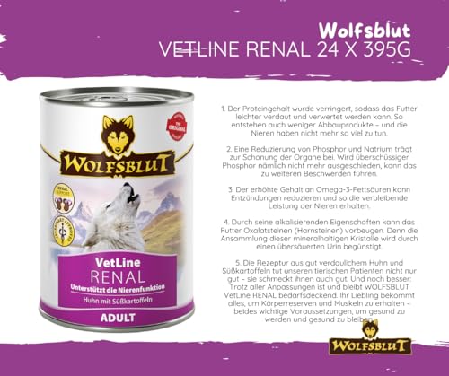 Wolfsblut Vetline Hundefutter - RENAL, 24x395g - Sparbundel, Sparpaket - inklusive Warnicks Tierfutterservice Hundesnack Goodie