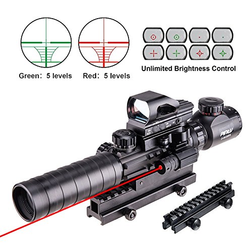 Pinty Rifle Scope 3-9x32 Rangefinder Illuminated Reflex Sight 4 Reticle Red Dot Laser
