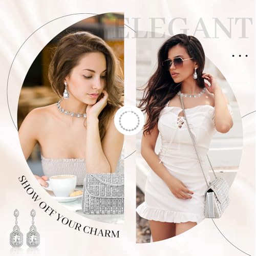 Image of Landical 3 Pcs Rhinestone Clutch and Jewelry Set for Women, Crystal Diamond Earring & Necklace, Evening Wedding Formal