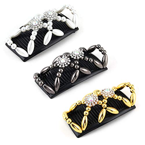 Kitchen-dream Magic Beads Hair Comb 3pcs Magic Elastic Hair Combs Double Clips Hair Holder Stretch Double Side Combs Clips for Women Girls Hair Accessory DIY Hair Styling Tool - Image 7