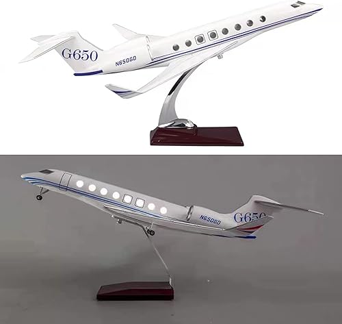 Avión jet modelo Gulfstream G650 de 17.7 pulgadas con luces y ruedas de resina ABS para colección o adorno de regalo