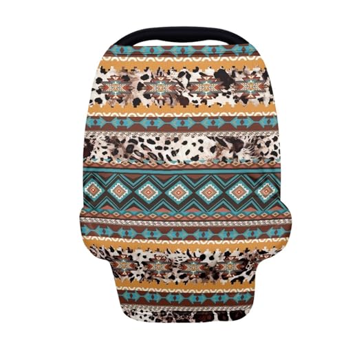 Image of Binienty Aztec Western Geometric Baby Car Sear Cover Canopies, Leopard Print Stroller Protector Cover,High Chair /Shopping Cart /Breastfeeding Cover