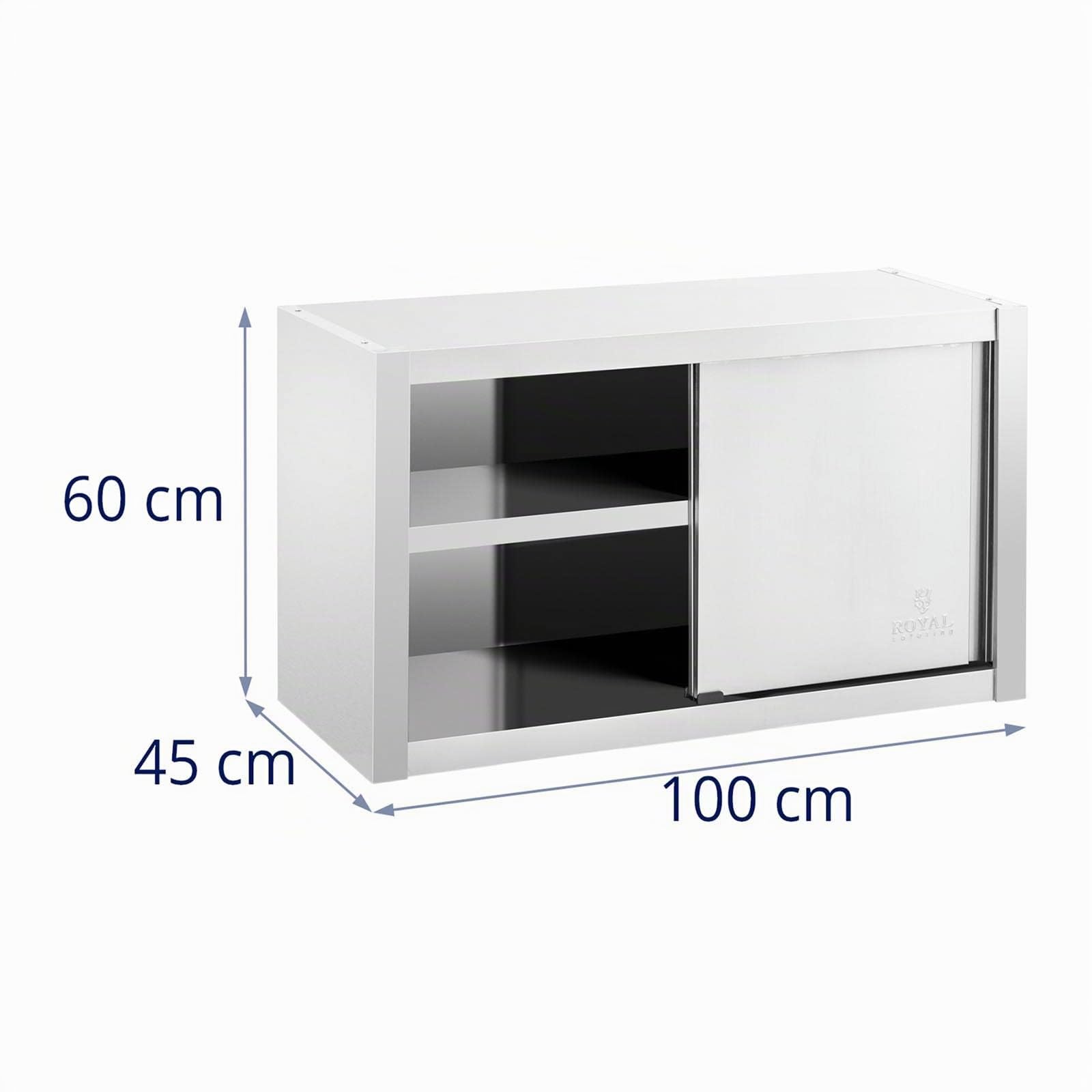 Royal Catering Armario de Pared Mueble En Acero Inoxidable RCSSWC-100X45-S (100 x 45 x 60 cm, 600 kg, 3 Niveles, con Puertas correderas)